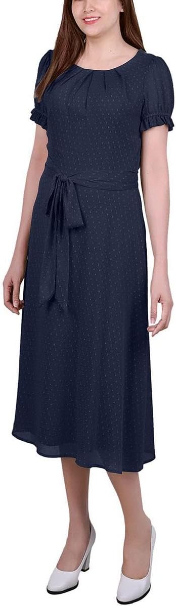 Belted Swiss Dot Dress in Petite Size