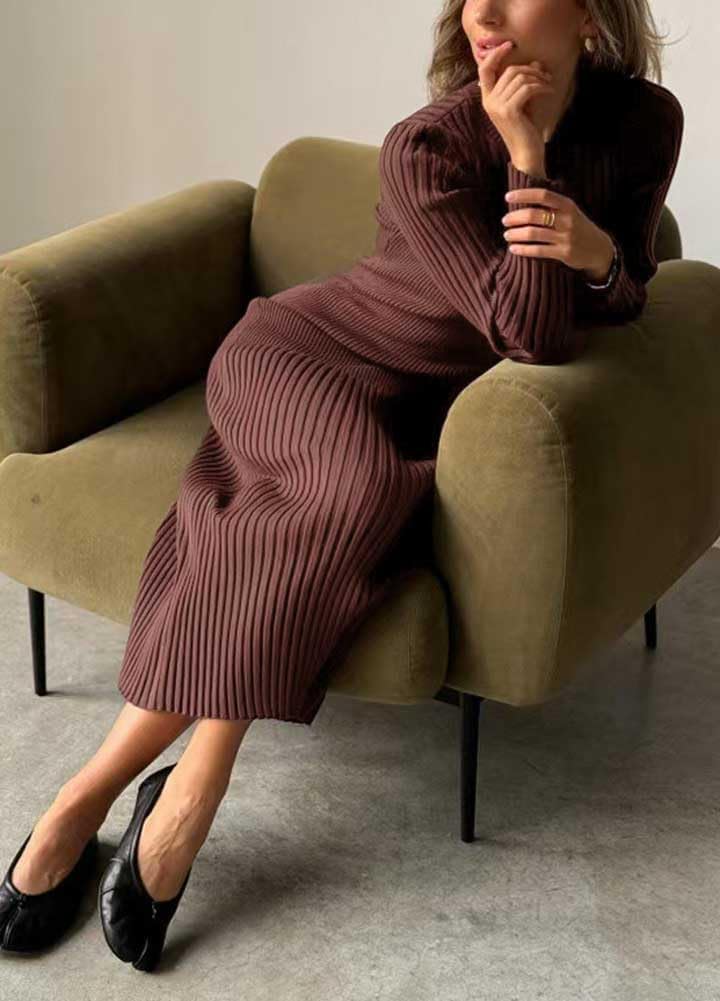 chouyatou Women's 2026 Fall Winter Sweater Dresses Crewneck Long Sleeve Rib Knit Midi Long Bodycon Dress - Image 4