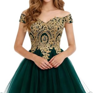 Dydsz Off Shoulder Appliques Prom Dresses for Women A Line Tulle Homecoming Dresses Short Cocktail Party Ball Gown