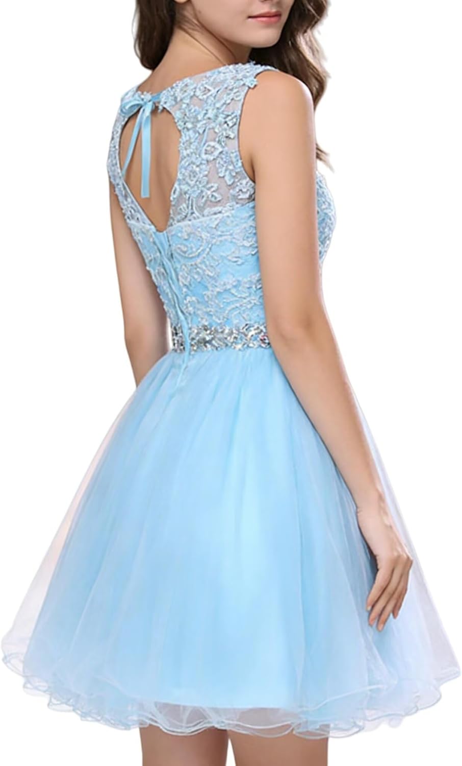 Dydsz Women's Lace Applique Short Prom Dress A Line Tulle Homecoming Dresses Beaded Mini Graduation Party Dress - Image 3