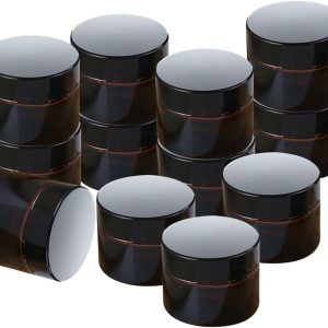 20pcs 10g Amber Glass Face Cream Bottles with Black Lids Refillable Cosmetic Jars Multipurpose Sub Packaging Containers for Lotion and Eye Cream Storage