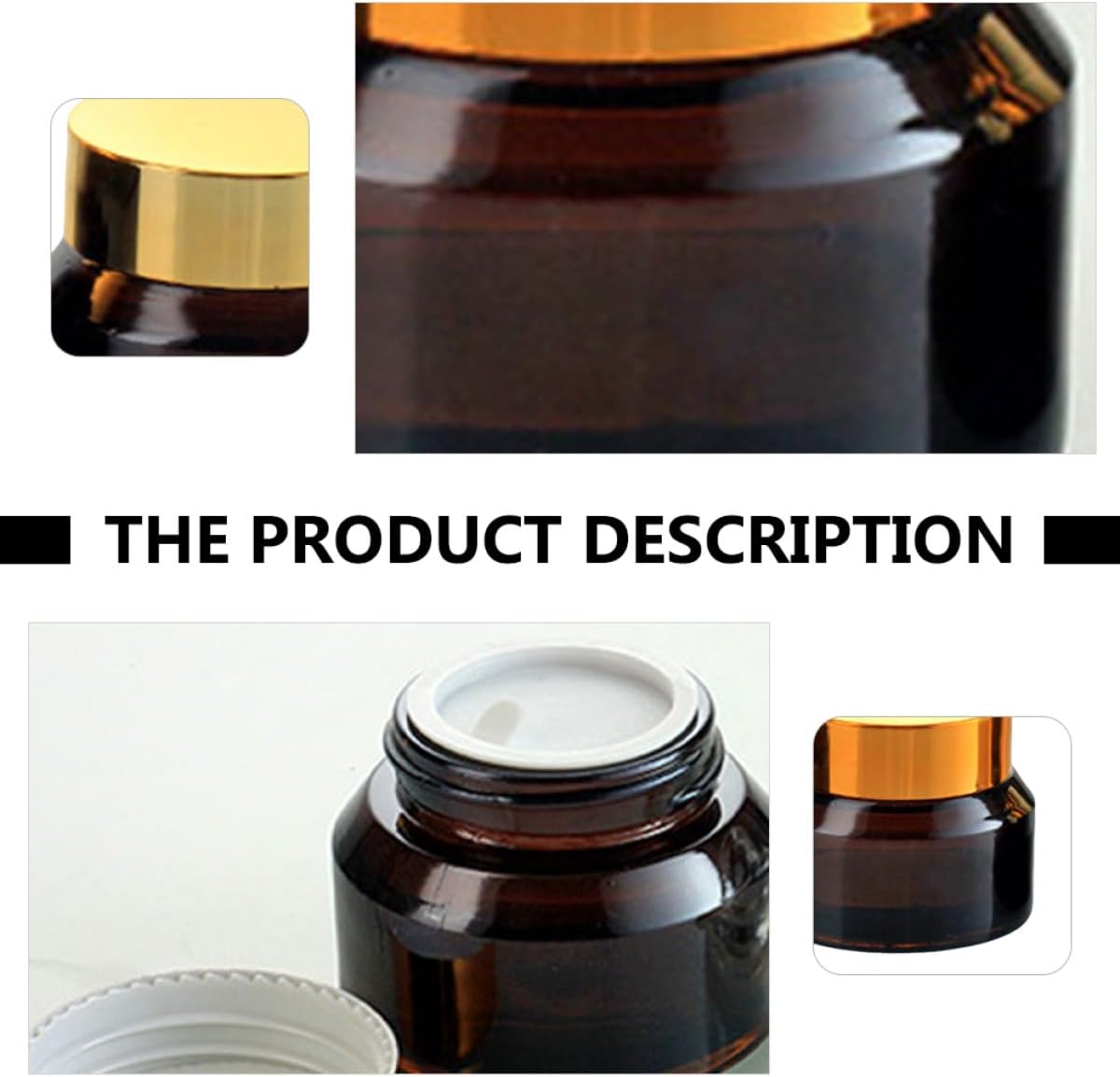 VICASKY 6 Pcs 50ml Amber Glass Travel Cream Jars with Gold Lids Refillable Small Cosmetic Containers for Face Lotion Skincare Samples - Image 6
