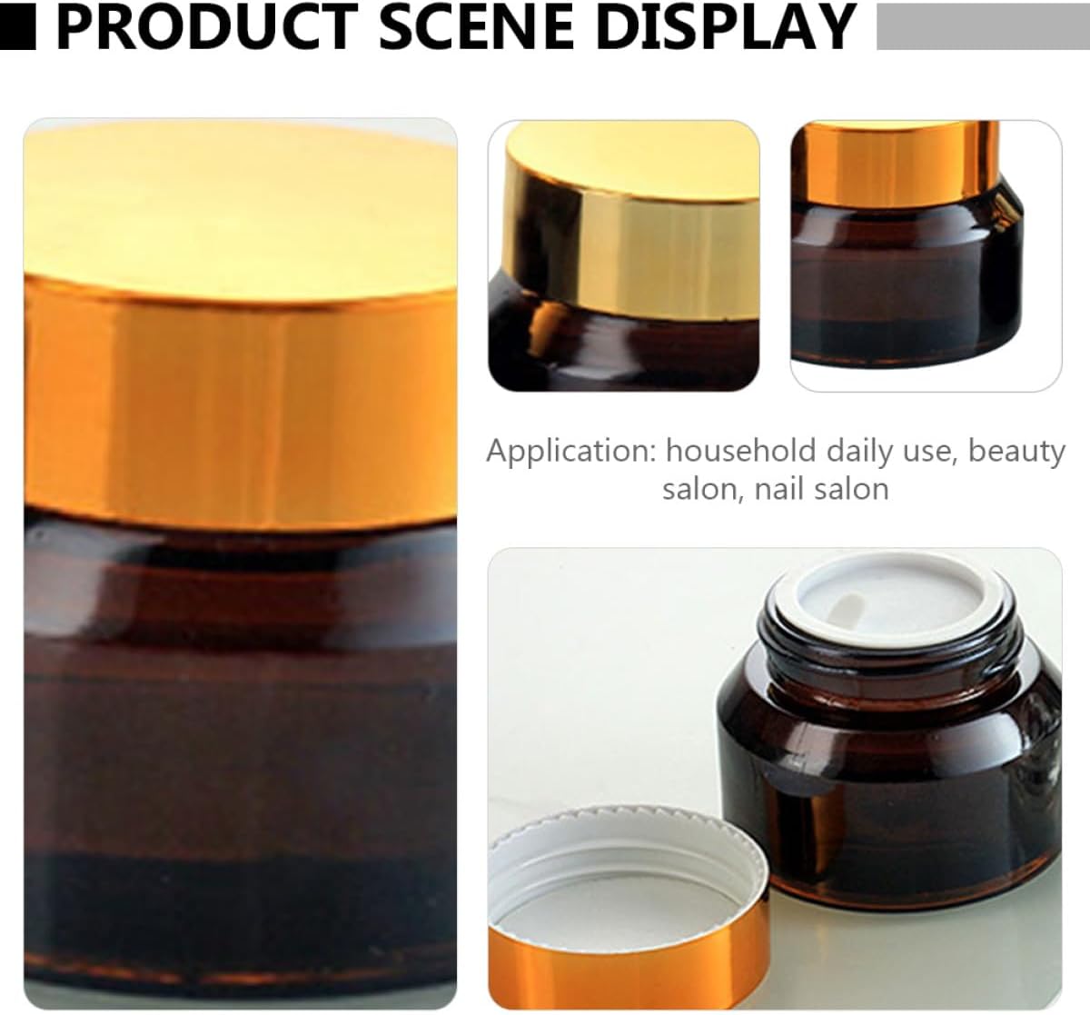 VICASKY 6 Pcs 50ml Amber Glass Travel Cream Jars with Gold Lids Refillable Small Cosmetic Containers for Face Lotion Skincare Samples - Image 9