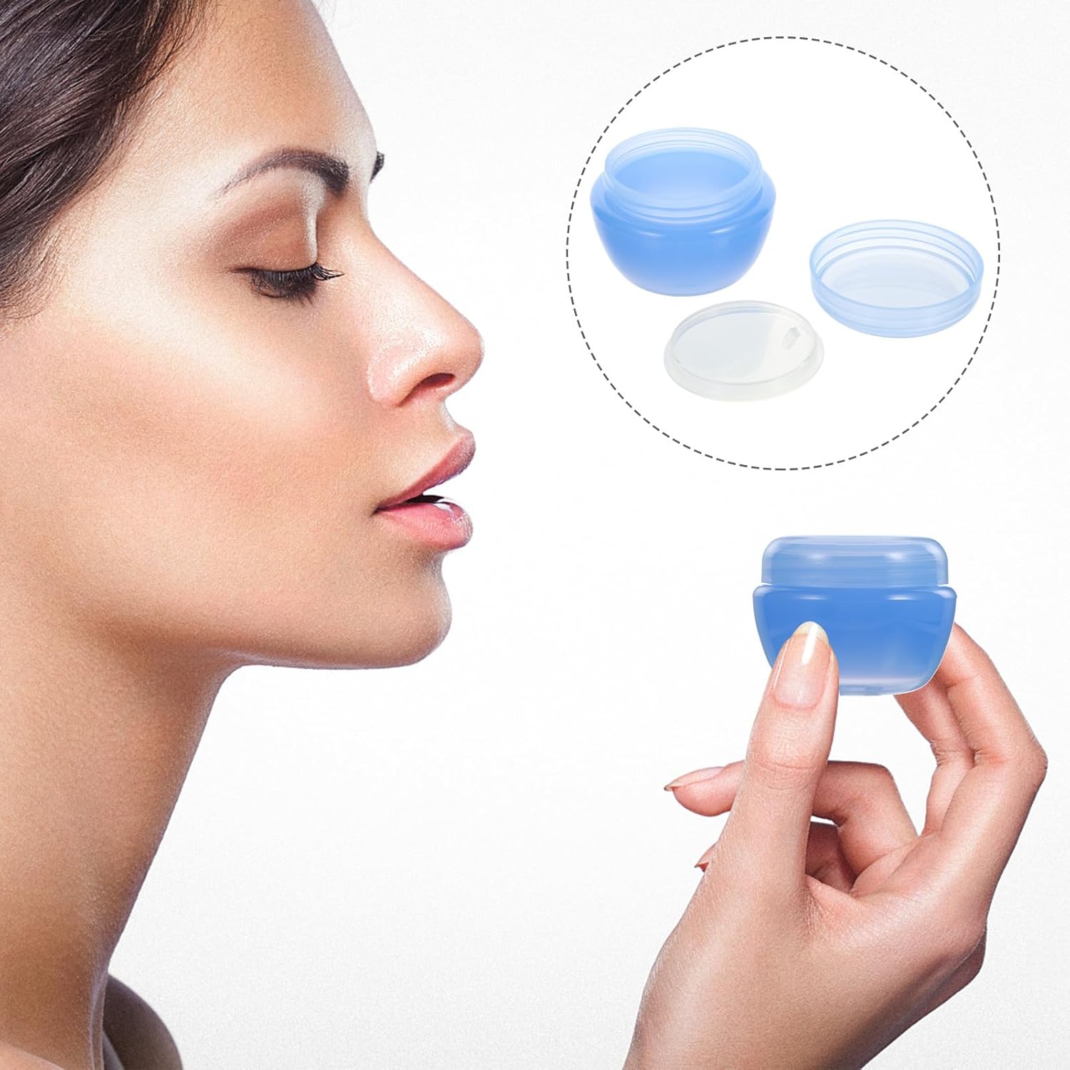 Cabilock 12pcs 30g Plastic Makeup Cream Pots with Lids, Refillable Small Cosmetic Containers Jar for Travel and Sample Storage, Blue - Image 7