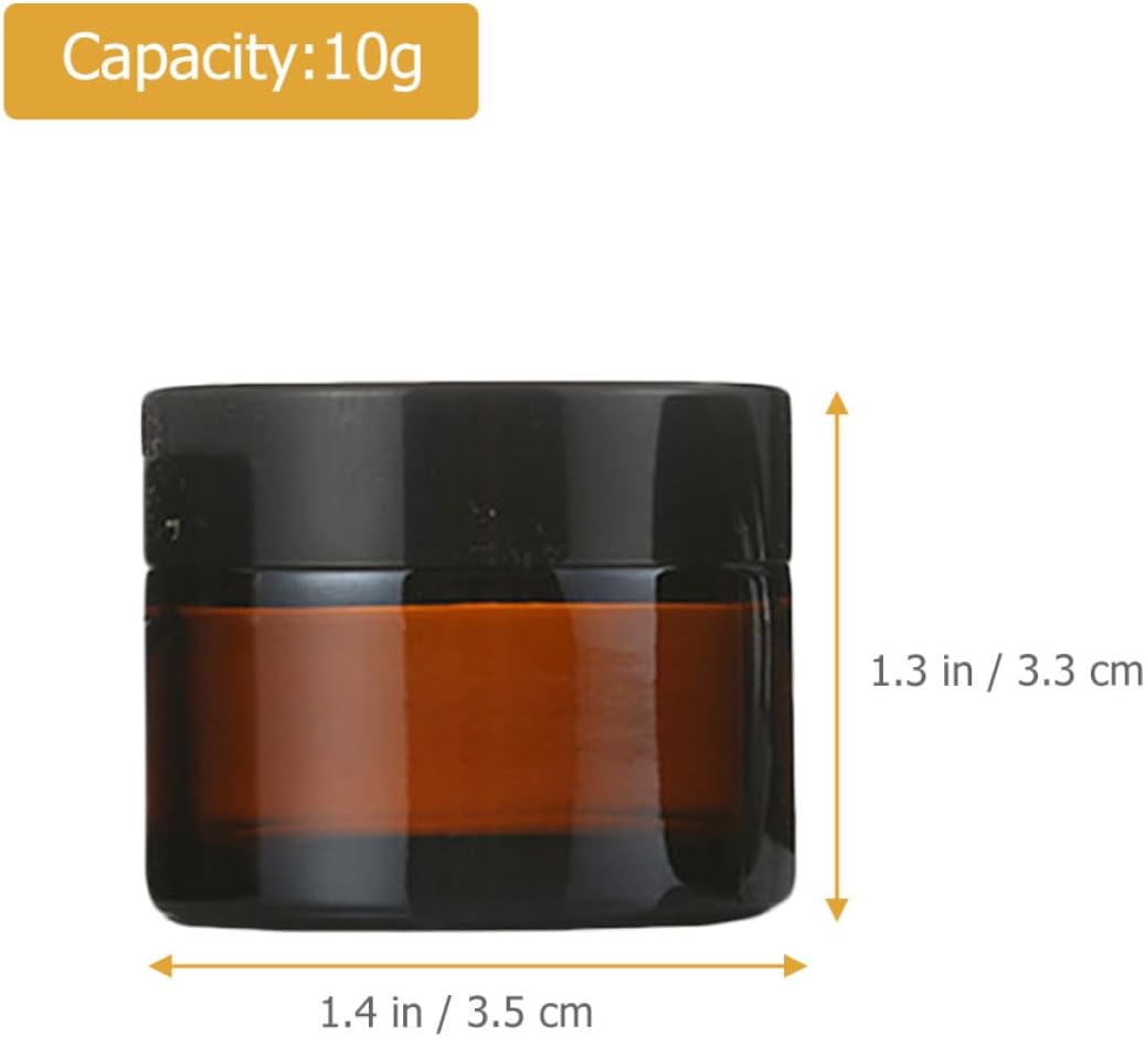 Healifty 20pcs Amber Glass Face Cream Jars 10g Cosmetic Containers with Black Lids Refillable Makeup Travel Jars for Lotion and Eye Cream Storage - Image 2