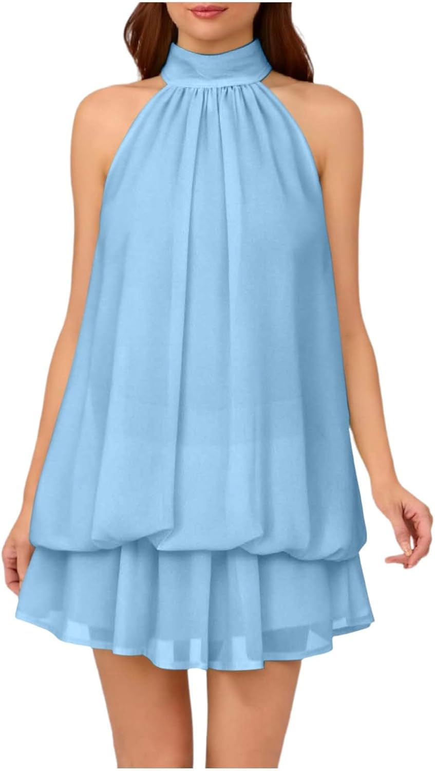 Party Dress for Women Halter Tie Backless Chiffon Mini Dress Sleeveless Going Out Dresses Ruffle Brunch Outfits - Image 6