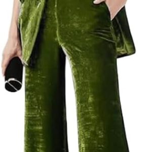 Women's 2 Piece Velvet Suit Office Work Suit Notch Lapel Double Breasted Blazer Pants Business Suit Set