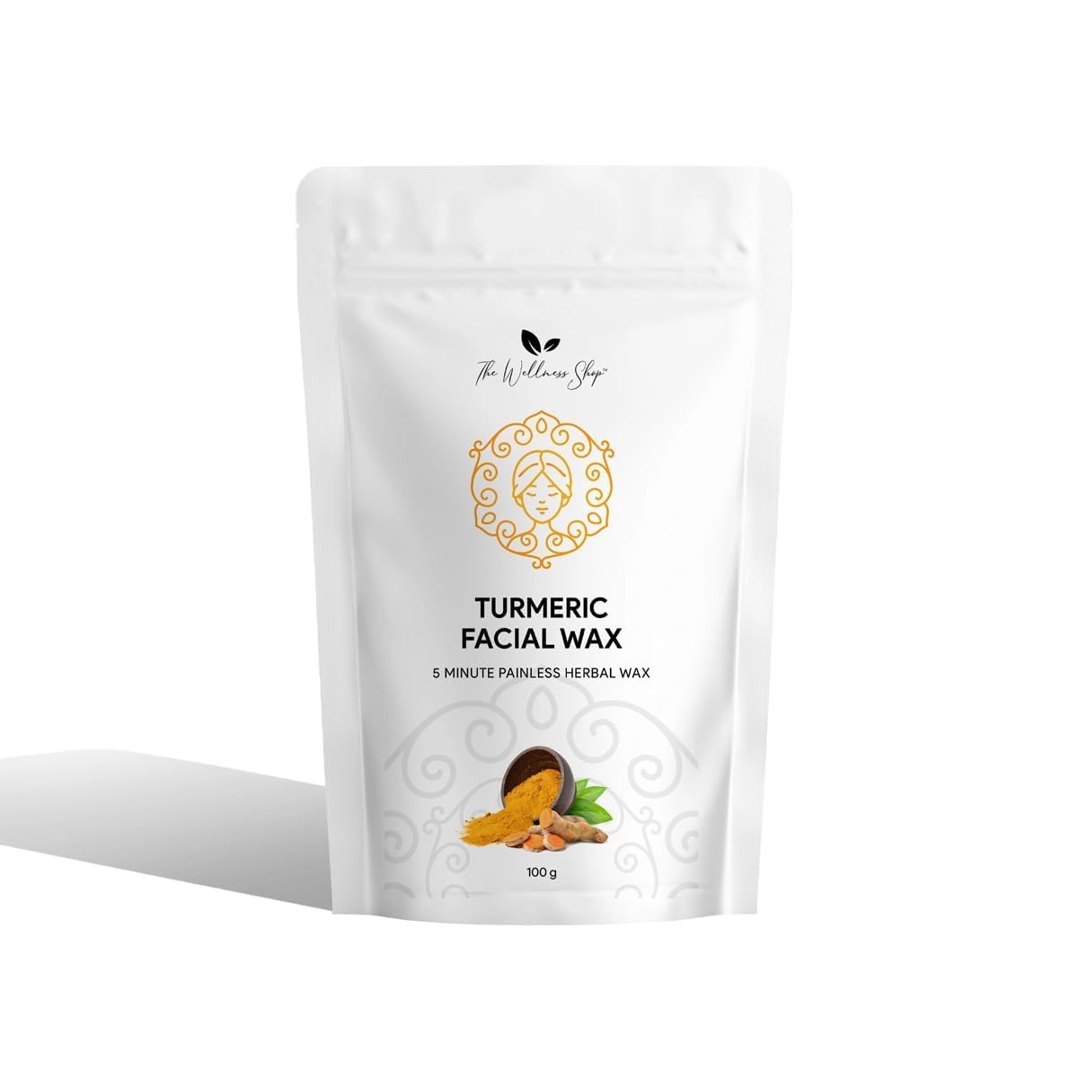 Turmeric Facial Wax Powder, 5 min Painless Natural Face Hair Removal Waxing Powder, Easy to use at home, No chemicals - No Irritation, No Skin rashes (100g)