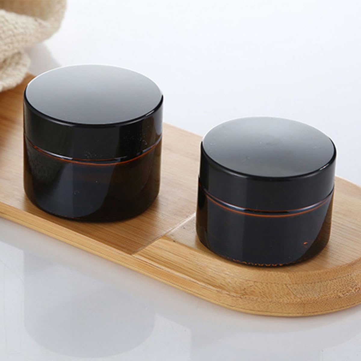 Healifty 20pcs Amber Glass Face Cream Jars 10g Cosmetic Containers with Black Lids Refillable Makeup Travel Jars for Lotion and Eye Cream Storage - Image 9