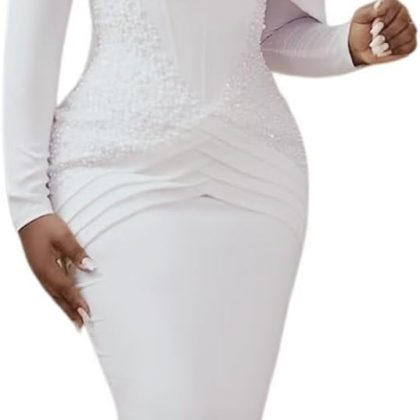 Civil Wedding Dresses for Bride Pearls Long Sleeve Midi Courthouse Africa Bridal Gowns