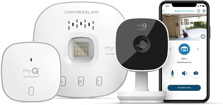 CHAMBERLAIN myQ Smart Garage HD Camera & Smart Garage Hub Bundle- Wi-Fi & Bluetooth- Smartphone Controlled - Two Way Talk - Works with Key by Amazon in-Garage Delivery, White