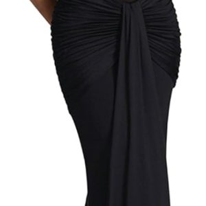 Oplxuo Women Halter Neck Sheer Mesh Maxi Dress Twist Detail Ruched Waist Formal Party Bodycon Dress Draped Front Evening Gown