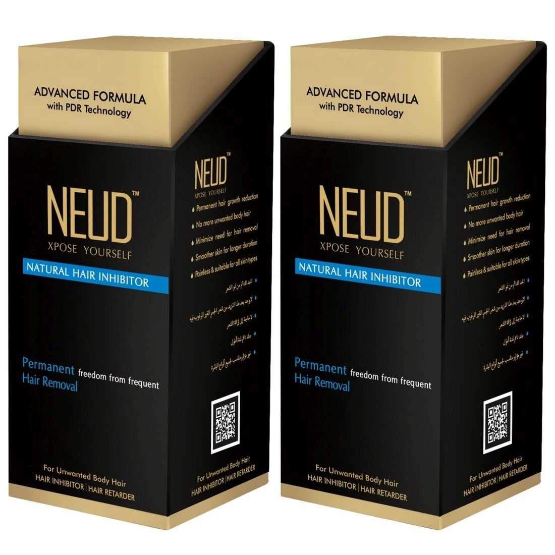 NEUD Natural Hair Inhibitor for Permanent Reduction of Unwanted Body & Facial Hair in Men & Women - Pack of 2