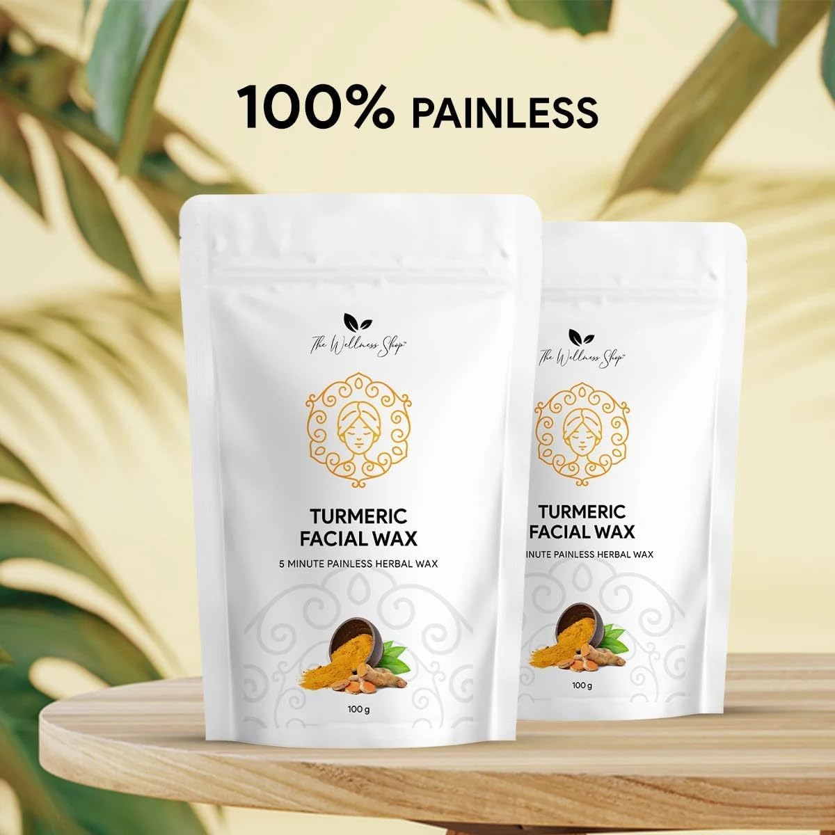 Turmeric Facial Wax Powder, 5 min Painless Natural Face Hair Removal Waxing Powder, Easy to use at home, No chemicals - No Irritation, No Skin rashes (100g) - Image 3