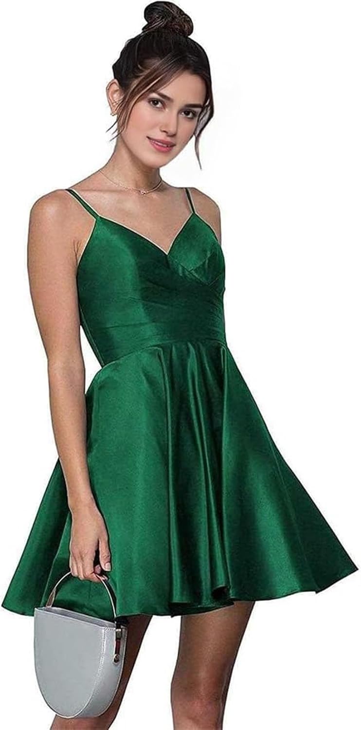 Short Homecoming Dresses Spaghetti Strap Satin Dresses for Women 2024 Party