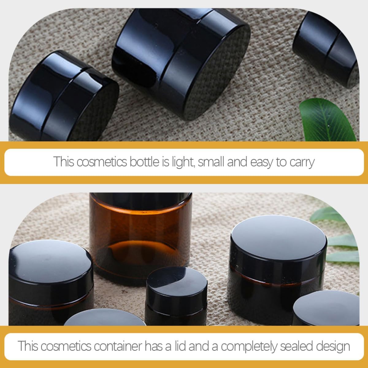 Healifty 20pcs Amber Glass Face Cream Jars 10g Cosmetic Containers with Black Lids Refillable Makeup Travel Jars for Lotion and Eye Cream Storage - Image 3