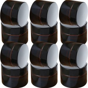 20pcs 10g Amber Glass Face Cream Containers with Black Lids Refillable Small Travel Cosmetic Jars for Lotion Eye Cream Storage