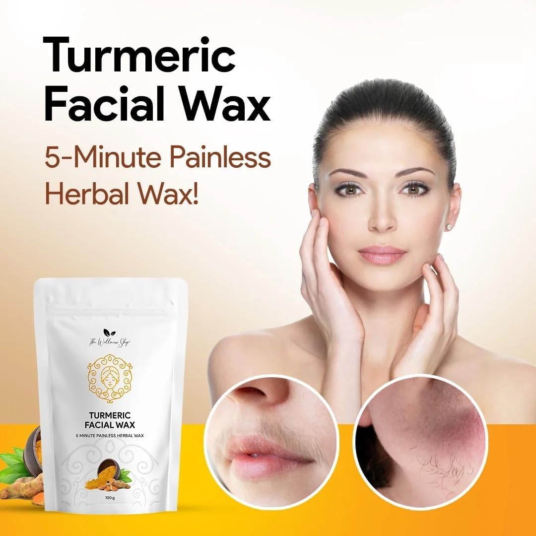 Turmeric Facial Wax Powder, 5 min Painless Natural Face Hair Removal Waxing Powder, Easy to use at home, No chemicals - No Irritation, No Skin rashes (100g) - Image 5