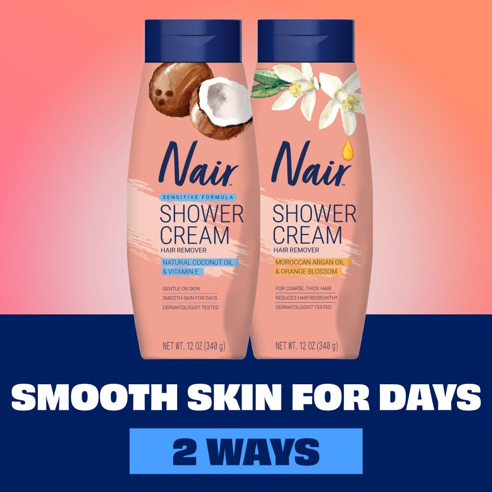 Nair Sensitive Shower Cream Hair Remover with Natural Coconut Oil and Vitamin E, Body Hair Removal Cream, 12 oz (Pack of 2) - Image 10