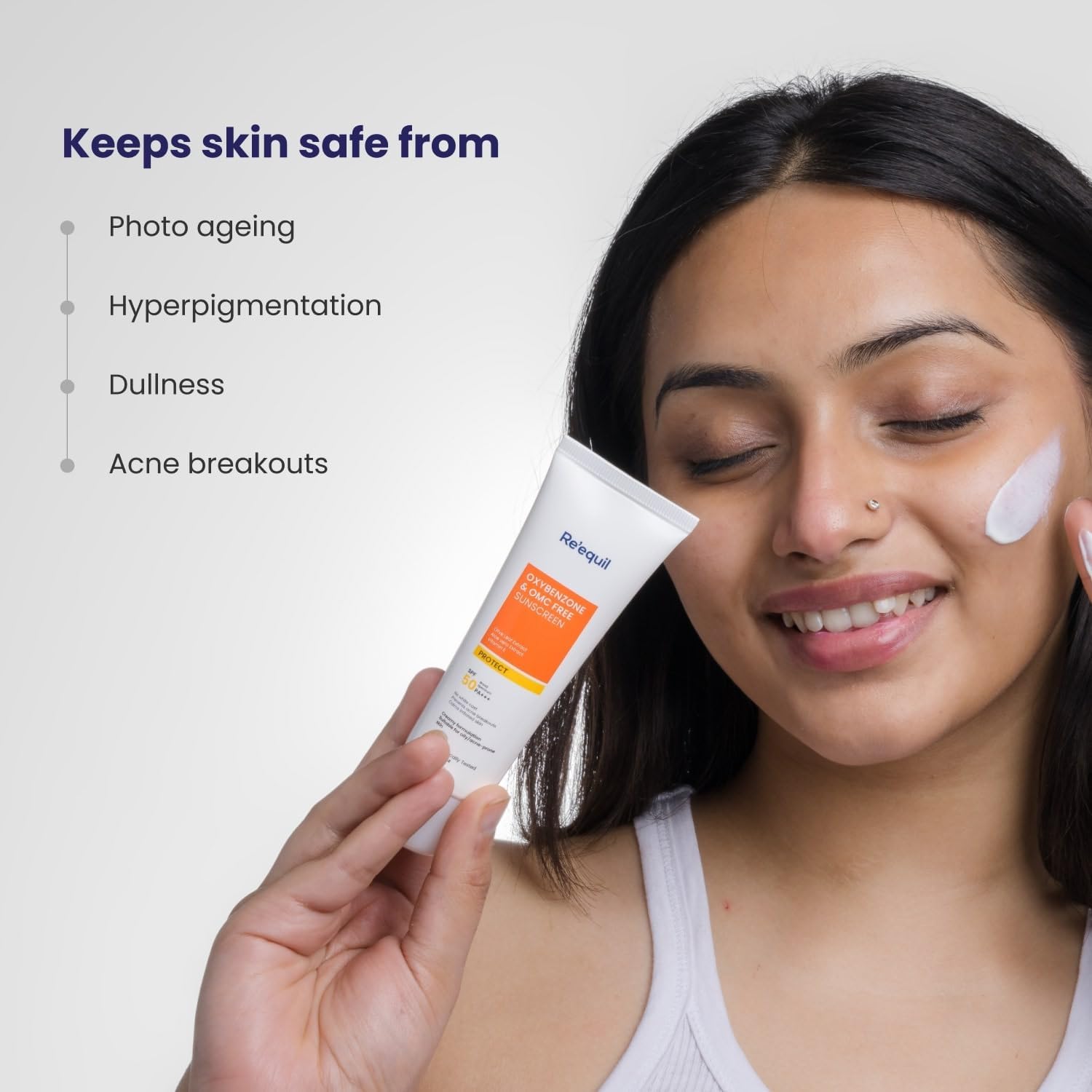 Requil's Oxybenzone, OMC Free Sunscreen for Oily, Sensitive, Acne Prone Skin, SPF 50 PA+++, No White Cast, 50g, Pack of 2 - Image 5
