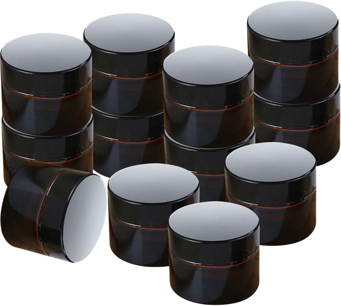 Healifty 20pcs Amber Glass Face Cream Jars 10g Cosmetic Containers with Black Lids Refillable Makeup Travel Jars for Lotion and Eye Cream Storage