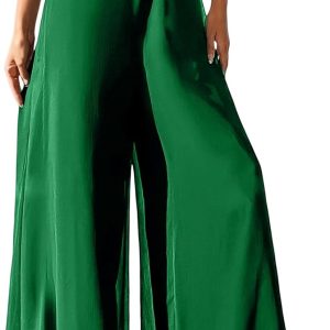 KIKX0DE Womens Wide Leg Palazzo Pants Chiffon Flowy Loose Party Wedding Dressy Casual Trousers