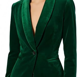 Women's Velvet Blazer Solid Shawl Collar Slim Fit Office Coat Wedding Tuxedo Christmas