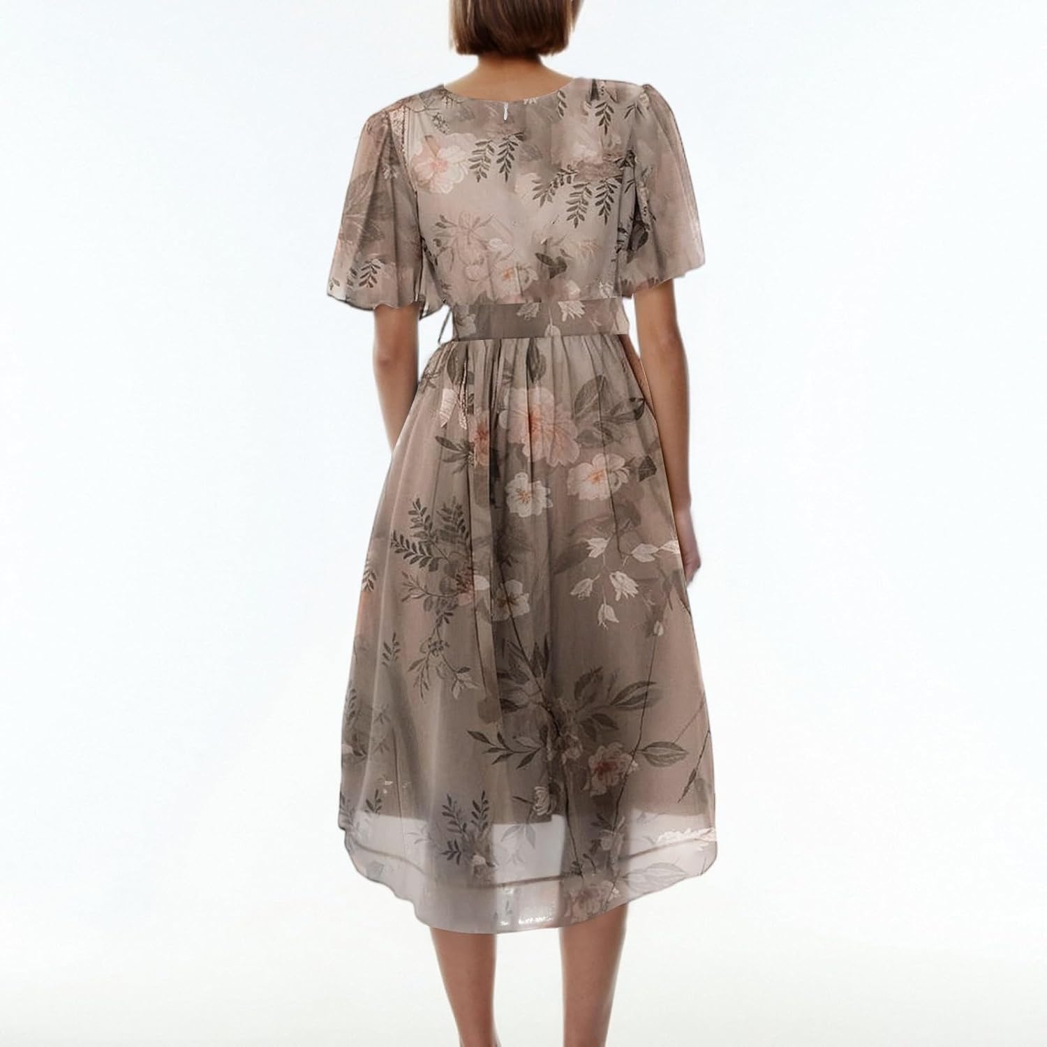 Fairy Dress Woman Chiffon V-Neck Short Sleeve High Waist Cinching A-Line Ruffle Wedding Guest Dresses, S-2Xl - Image 2