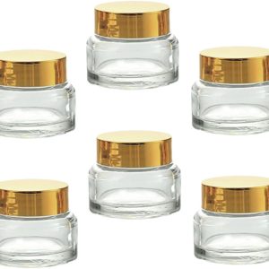 6 Pcs 30ml Glass Cream Bottles with Gold Lids, Leak-proof Small Travel Cosmetic Jars, Refillable Containers for Face Cream and Makeup Storage