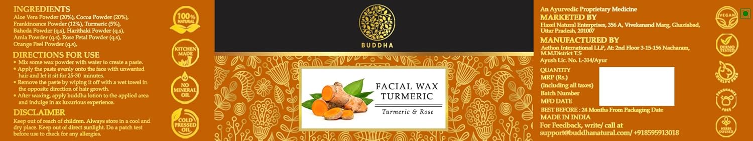 Buddha Natural Facial Wax Powder with Turmeric (50 Gram, 1.7 oz) - Painless Natural Face Hair Removal Waxing Powder, Instant Quick Solution - Image 7