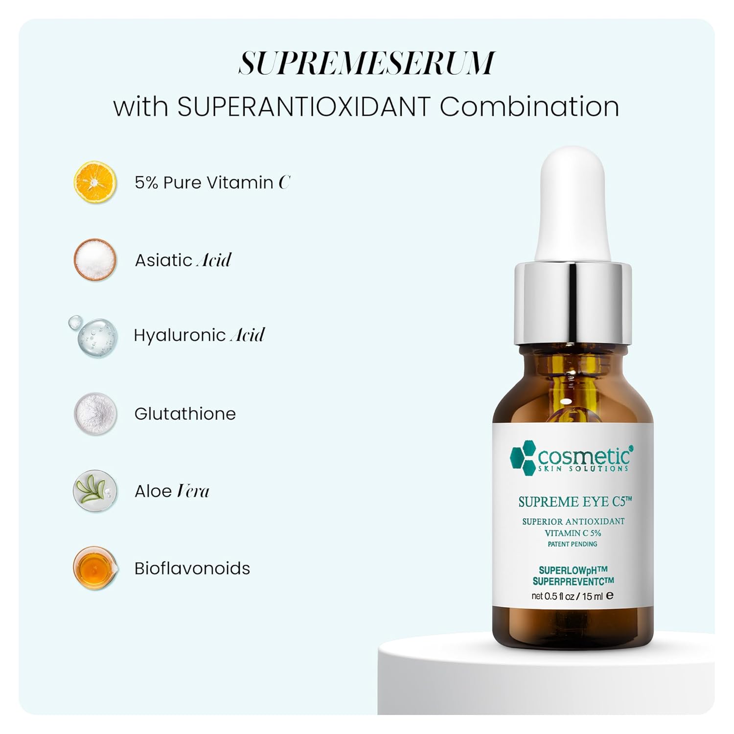 Supreme C5 Vitamin C Eye Gel – Hydrating Undereye Cream with 5% Vitamin C, Hyaluronic Acid & Asiatic Acid – Helps Control Under Eye Circles, Puffiness, Bags & Fine Lines – 0.5 fl oz - Image 4
