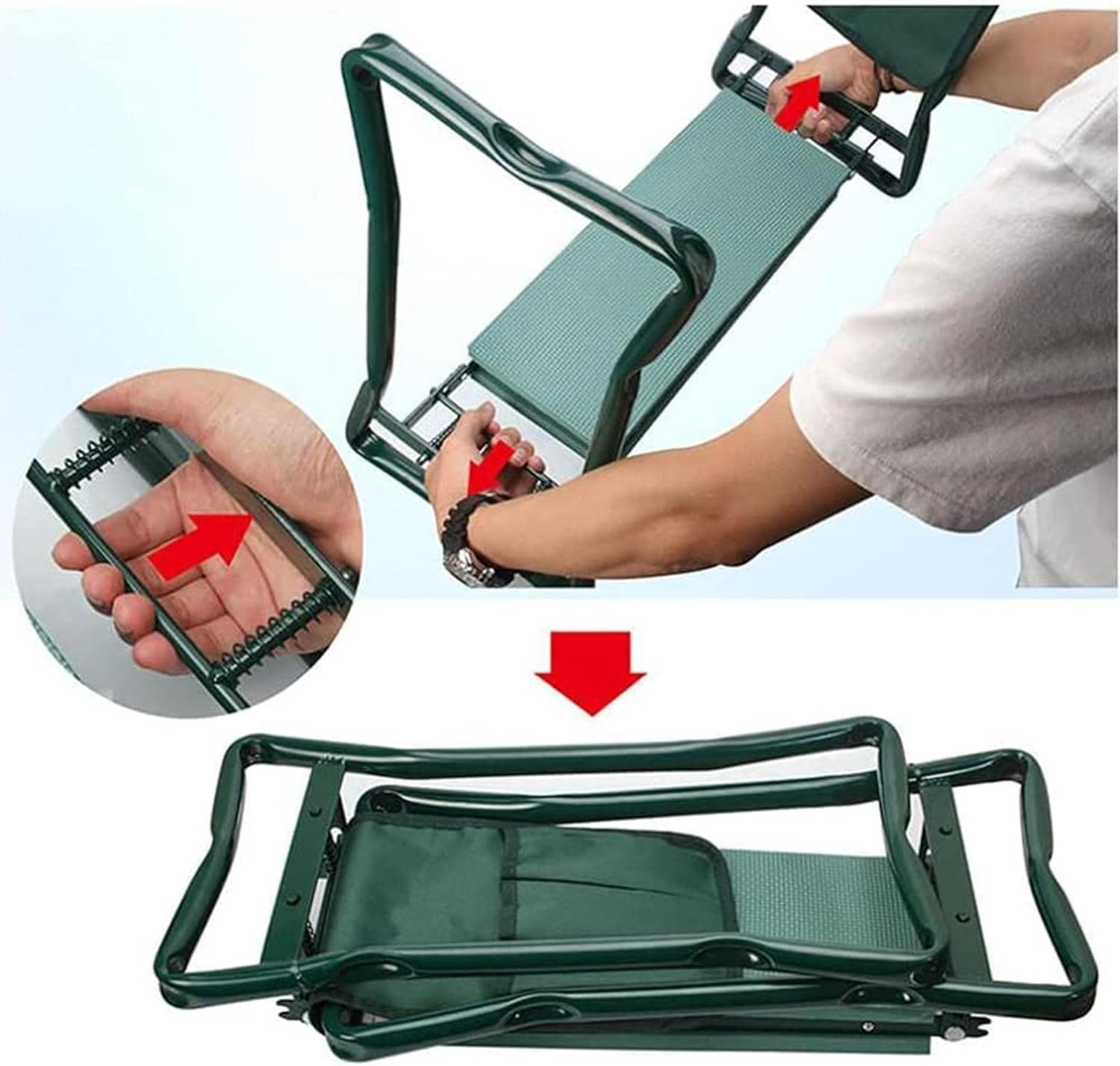 Garden Kneeler and Seat Heavy Duty Stools Multipurpose Garden Kneeling Chair Portable Foldable Seat 2-in-1 Gardening Bench, Tool Pouches with Handle Gardening Hand Tools - Image 5