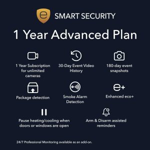 ecobee Smart Security Advanced Plan – 1 Year Subscription, Unlimited Cameras, 30-day video history, person detection, package detection, Security Surveillance and Monitoring, Home Security, Arm and Disarm, Cancel Anytime