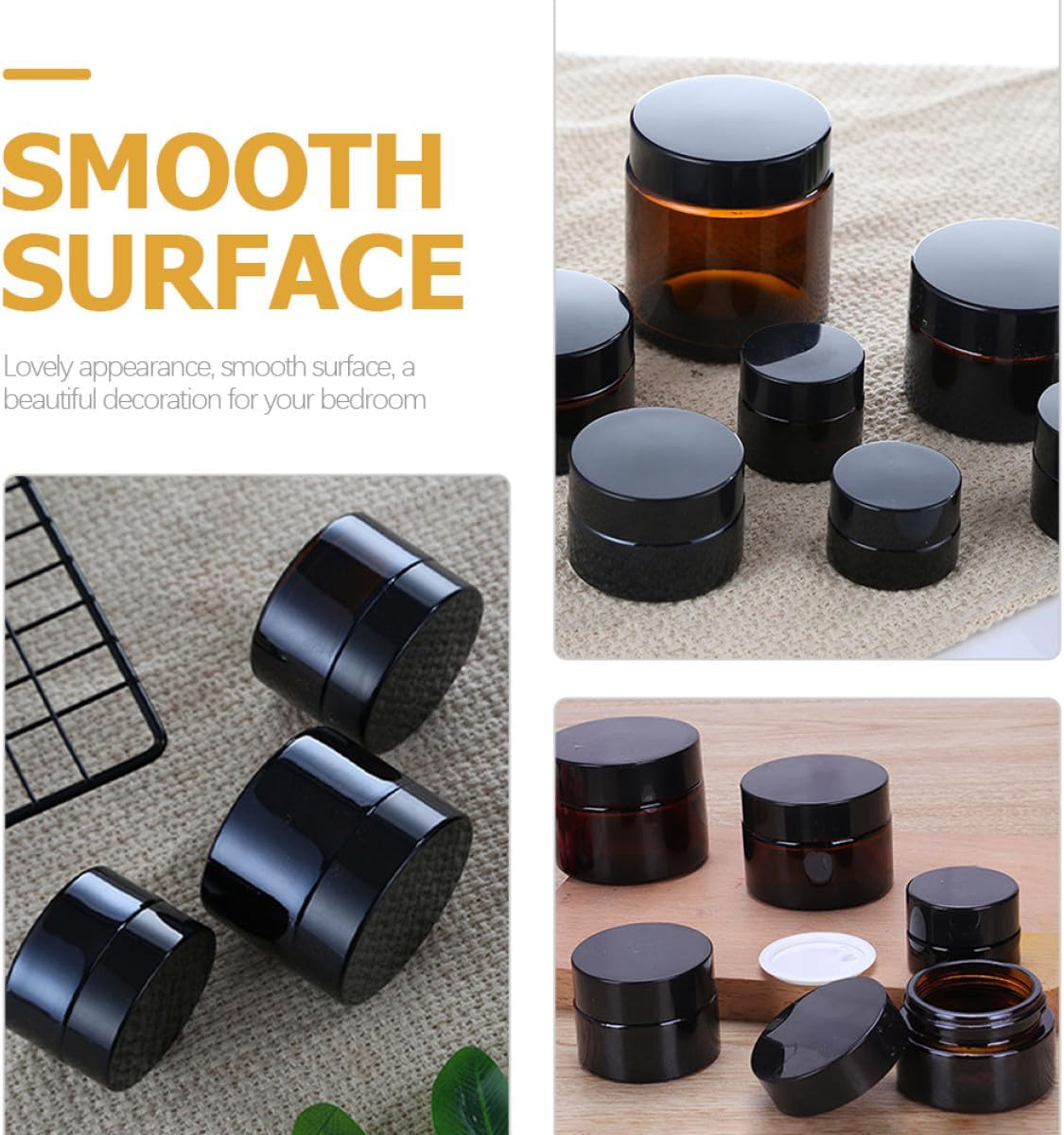 Healifty 20pcs Amber Glass Face Cream Jars 10g Cosmetic Containers with Black Lids Refillable Makeup Travel Jars for Lotion and Eye Cream Storage - Image 6