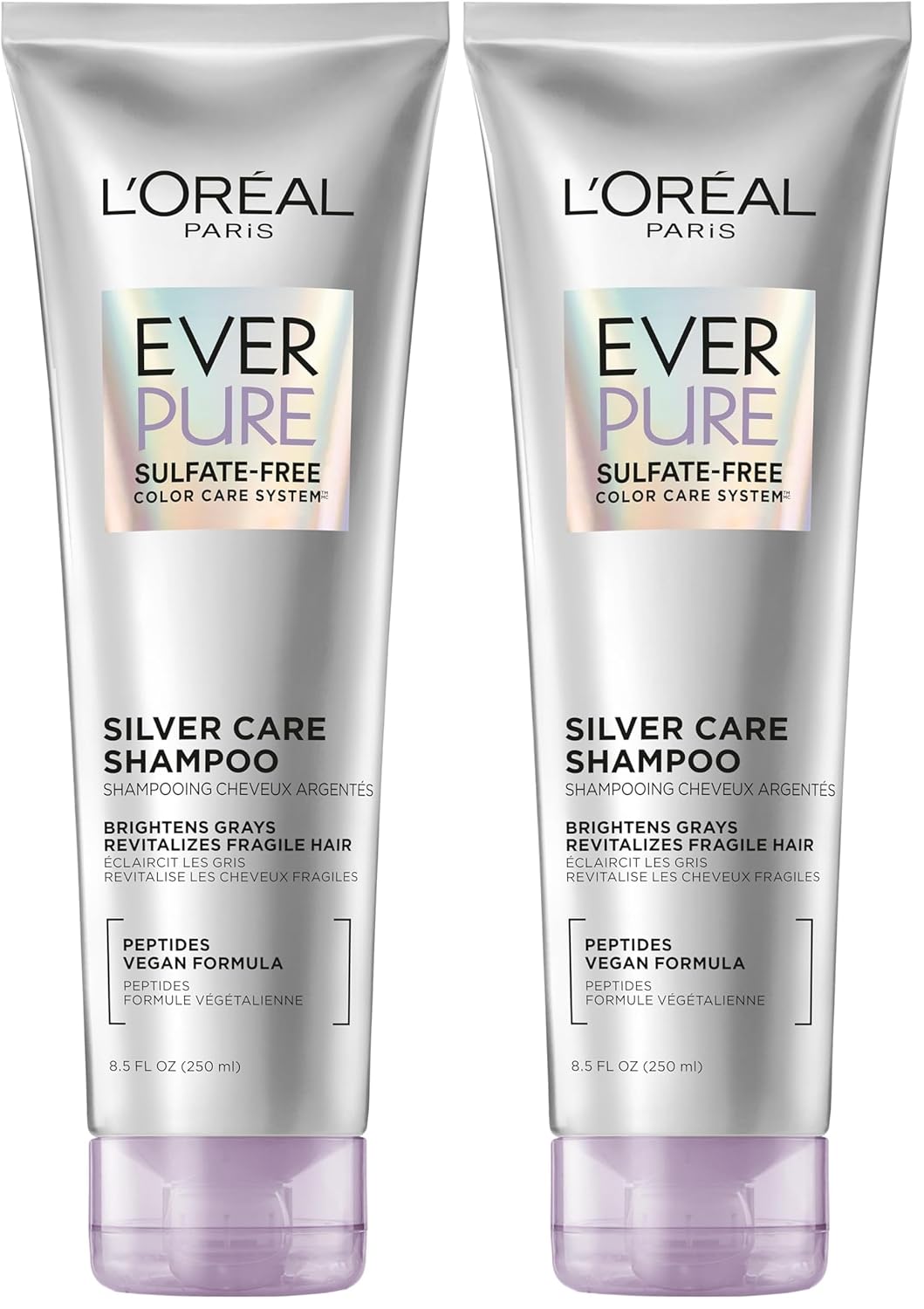 L'Oreal Paris EverPure Brightening and Nourishing Shampoo for Gray Hair,Sulfate-Free Vegan Formula with Peptides,8.5 Fl Oz,(Pack of 2)