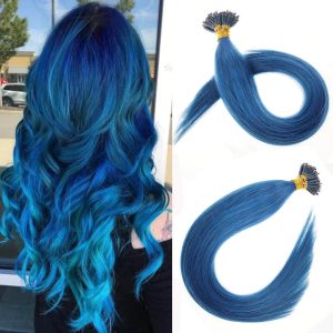 Nano Ring Link Hair Extensions Real Remy Human Hair Blue Invisible Micro Nano Beads Tip Stunning Color for Highlight 24inch 50s 50g