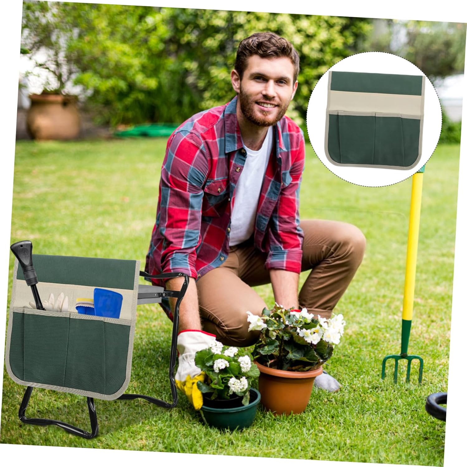 UPKOCH Garden Kneeler Seat with Tool Bag Durable Oxford Gardening Kneeler Pouch with Ample Storage for Tools Multi Purpose Use present for Gardening - Image 3