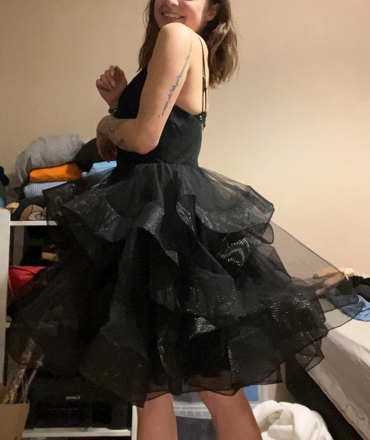 Glitter Tulle Spaghetti Straps Short Homecoming Dresses for Teens Tiered Mini Cocktail Dresses - Image 5