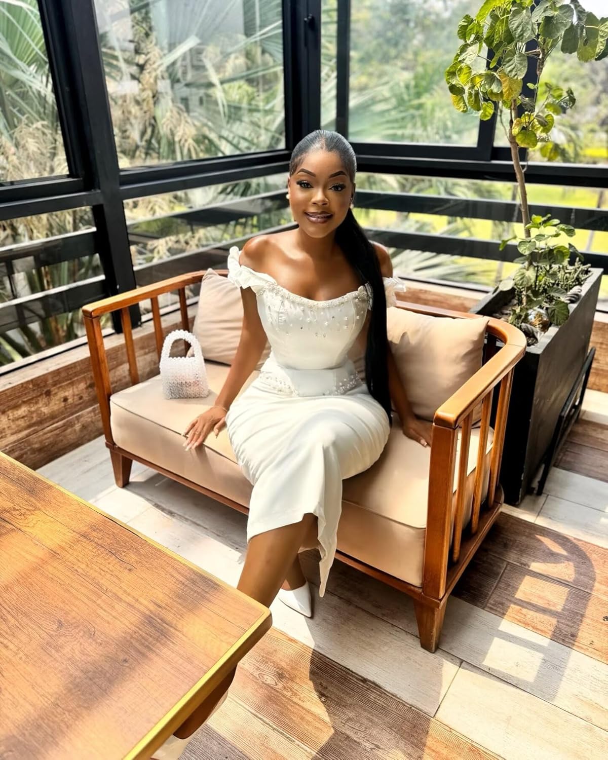 Civil Wedding Dresses Off Shoulder Midi Length Pearls African Women Bridal Gowns - Image 3