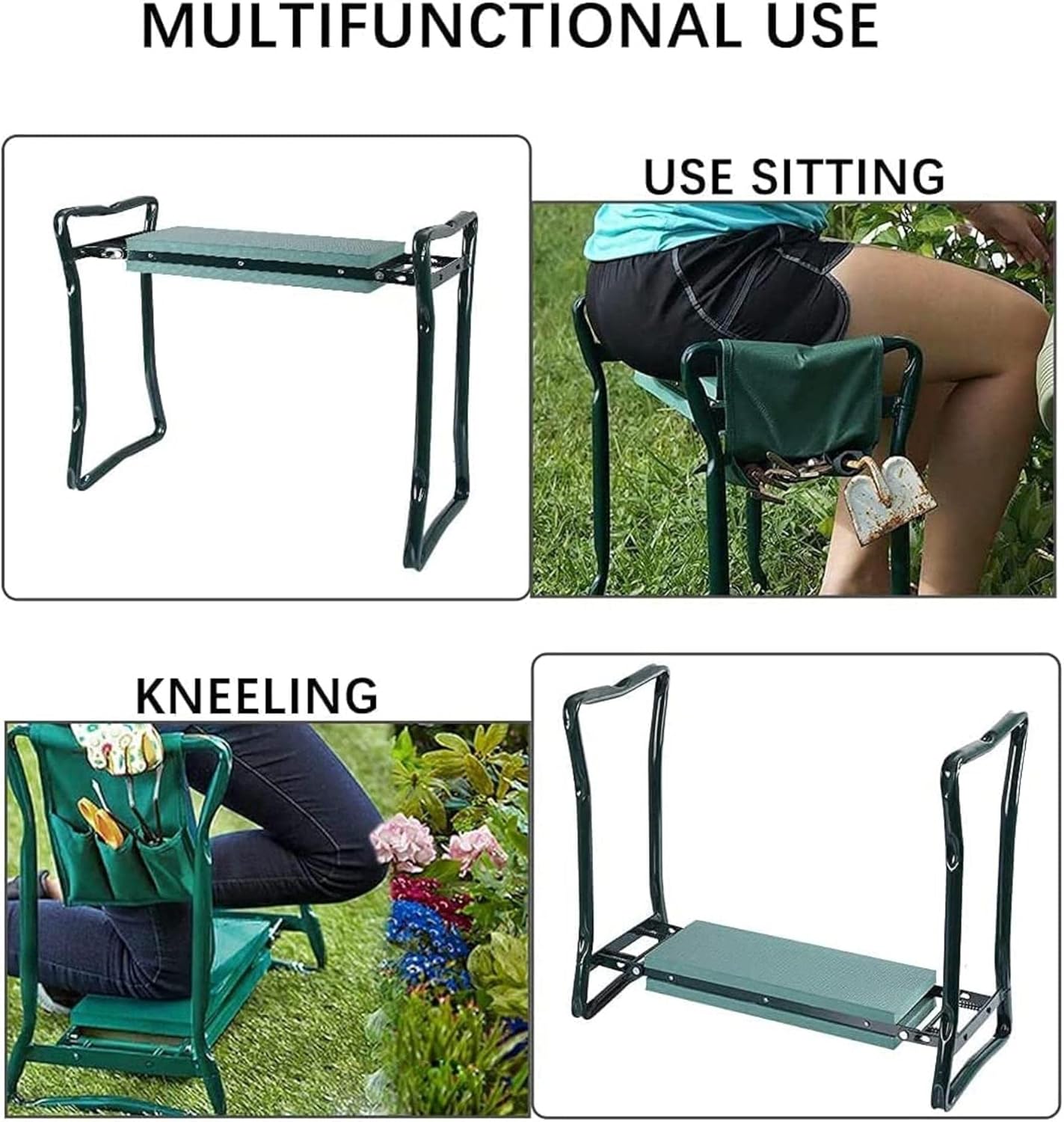 Garden Kneeler and Seat Heavy Duty Stools Multipurpose Garden Kneeling Chair Portable Foldable Seat 2-in-1 Gardening Bench, Tool Pouches with Handle Gardening Hand Tools - Image 4
