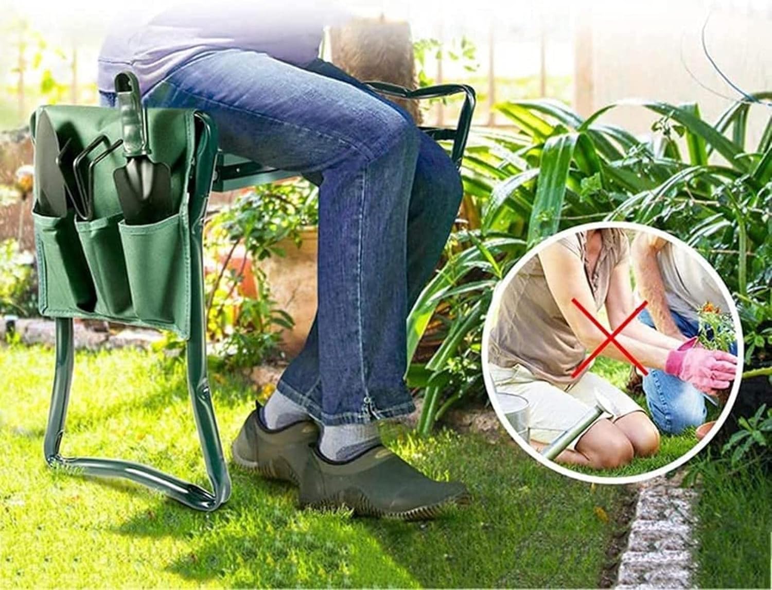 Garden Kneeler and Seat Heavy Duty Stools Multipurpose Garden Kneeling Chair Portable Foldable Seat 2-in-1 Gardening Bench, Tool Pouches with Handle Gardening Hand Tools - Image 3