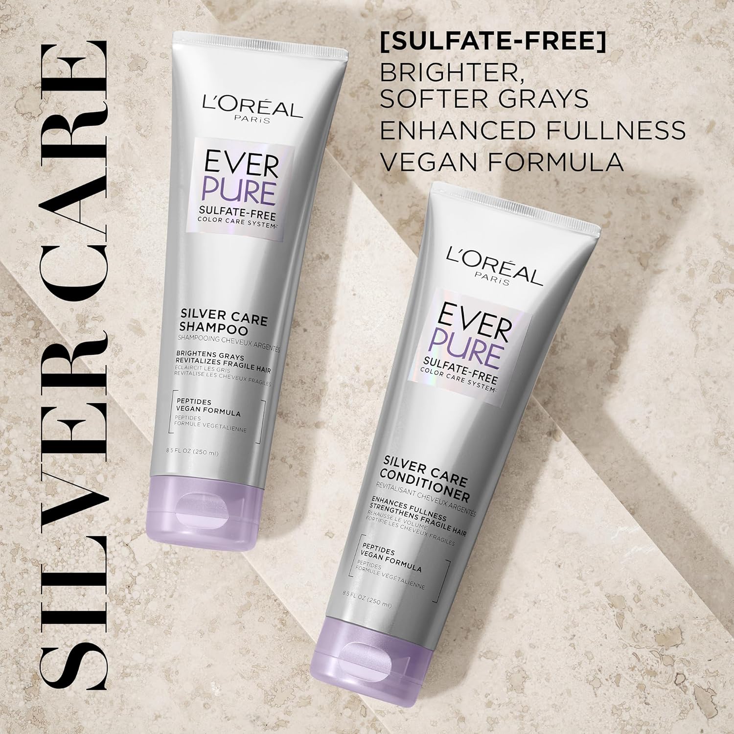 L'Oreal Paris EverPure Brightening and Nourishing Shampoo for Gray Hair,Sulfate-Free Vegan Formula with Peptides,8.5 Fl Oz,(Pack of 2) - Image 2