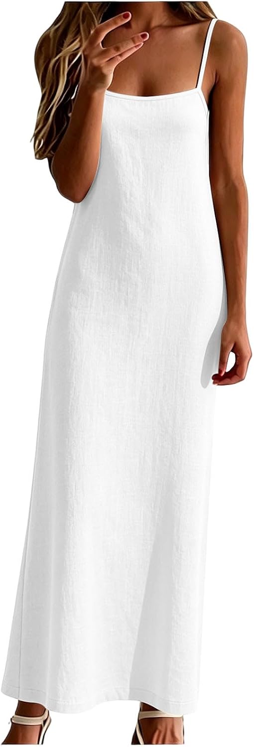 Women's Linen Maxi Slip Dress Spaghetti Strap Sleeveless Casual Loose Long Cami Sundress Summer Beach Vacation Resort Wear - Image 5
