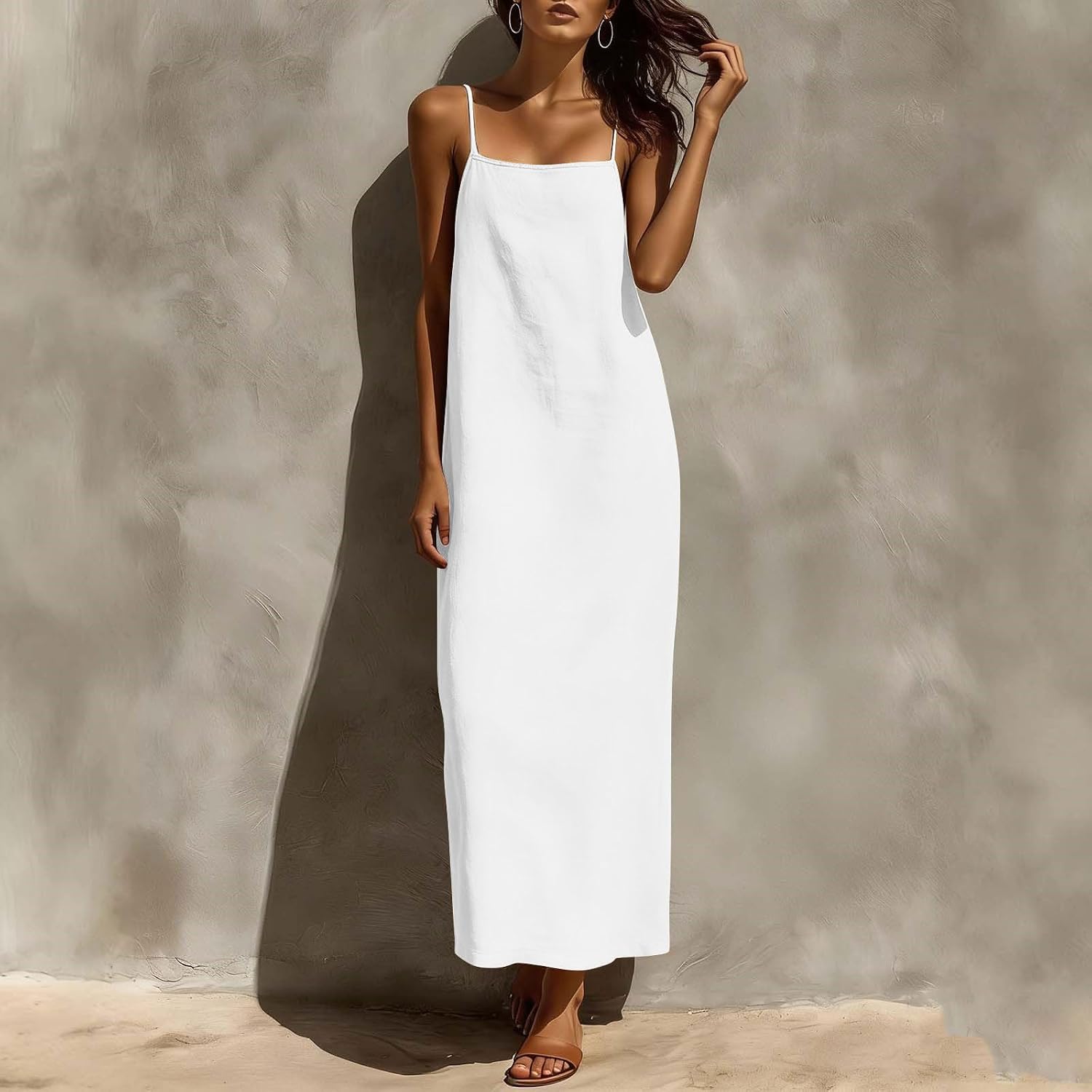 Women's Linen Maxi Slip Dress Spaghetti Strap Sleeveless Casual Loose Long Cami Sundress Summer Beach Vacation Resort Wear - Image 8
