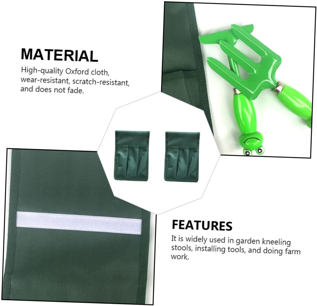 Kisangel 2Pc Kneeler Seat Tool Bags Green Gardening Pouches for Organizing Tools Comfortable Design Easy to Carry for Garden Enthusiasts Durable and Space Saving Storage - Image 3