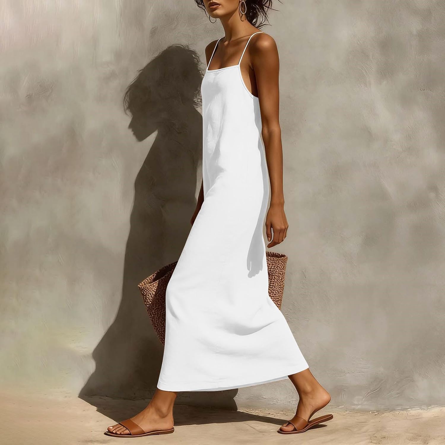 Women's Linen Maxi Slip Dress Spaghetti Strap Sleeveless Casual Loose Long Cami Sundress Summer Beach Vacation Resort Wear - Image 3
