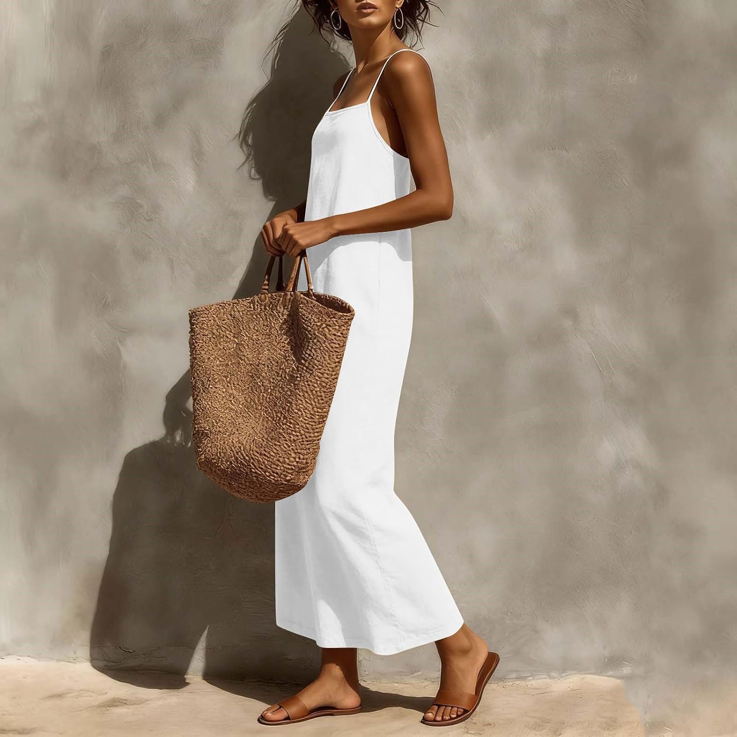 Women's Linen Maxi Slip Dress Spaghetti Strap Sleeveless Casual Loose Long Cami Sundress Summer Beach Vacation Resort Wear - Image 9