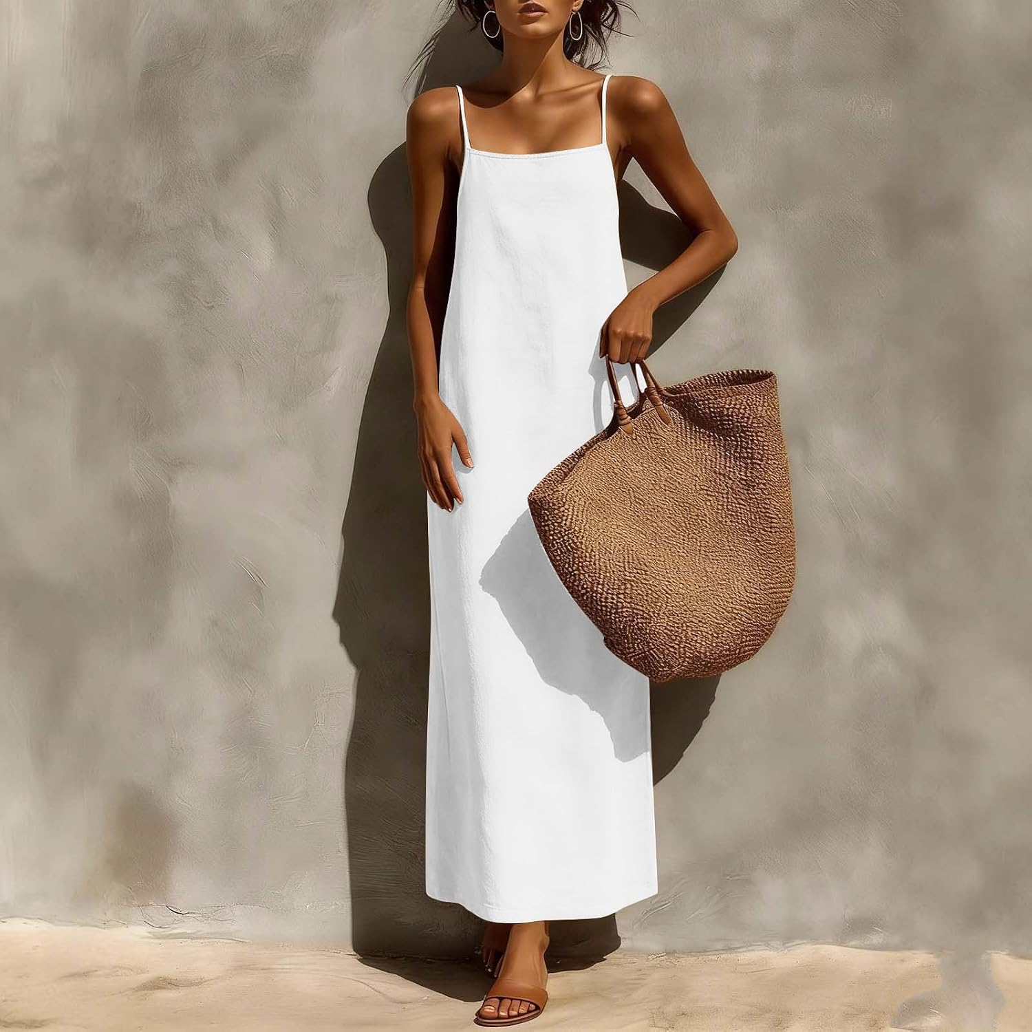 Women's Linen Maxi Slip Dress Spaghetti Strap Sleeveless Casual Loose Long Cami Sundress Summer Beach Vacation Resort Wear - Image 6