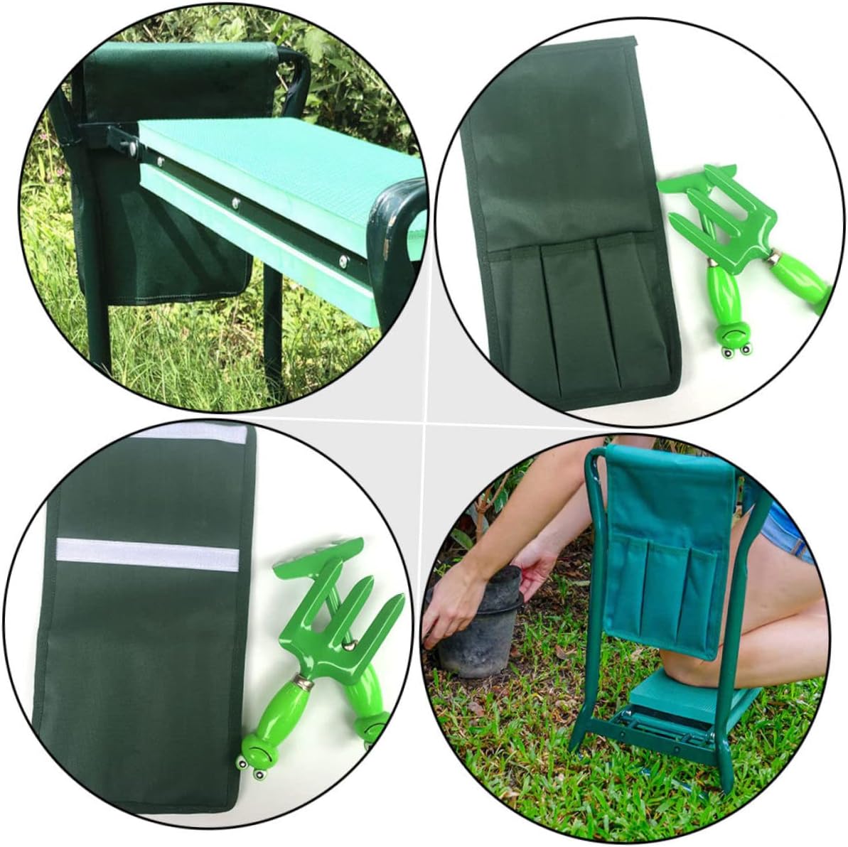 Kisangel 2Pc Kneeler Seat Tool Bags Green Gardening Pouches for Organizing Tools Comfortable Design Easy to Carry for Garden Enthusiasts Durable and Space Saving Storage - Image 5