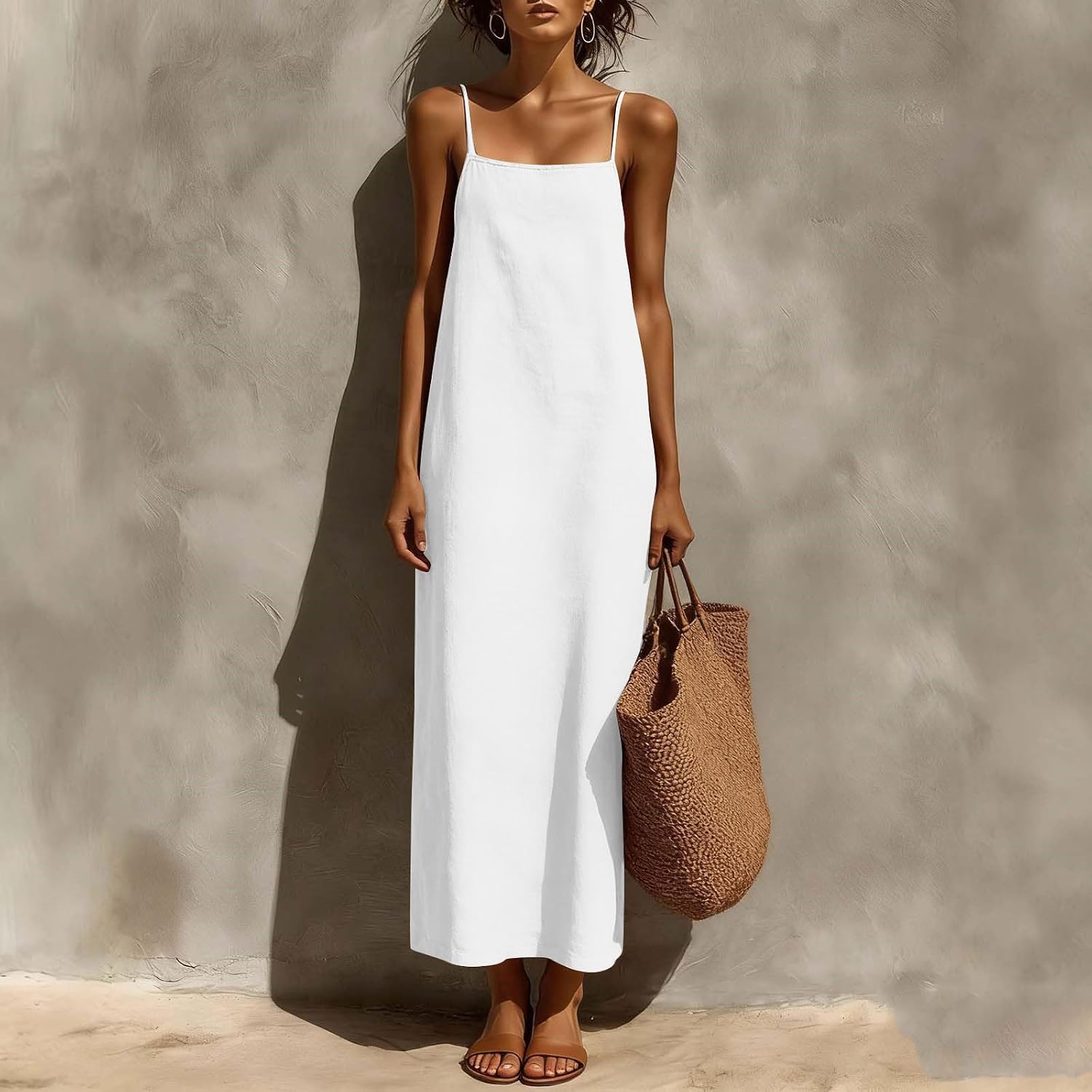 Women's Linen Maxi Slip Dress Spaghetti Strap Sleeveless Casual Loose Long Cami Sundress Summer Beach Vacation Resort Wear - Image 2